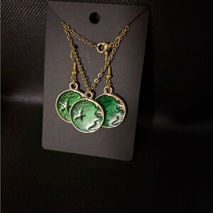 Celestial Green and Gold Pendant Necklace Set